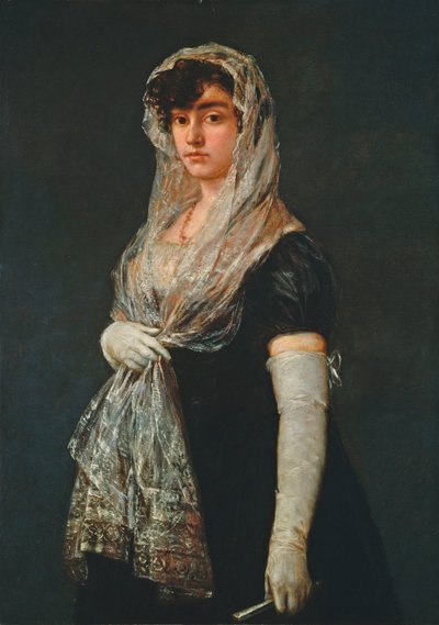 Jonge dame met een mantilla en basquina door Francisco de Goya